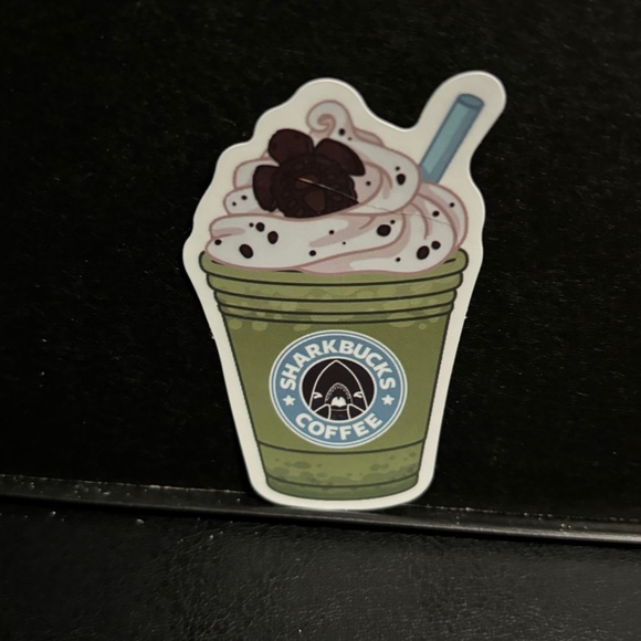 SHARK BUCKS FROZEN GREEN COFFEE STICKER - Picture 1 of 1